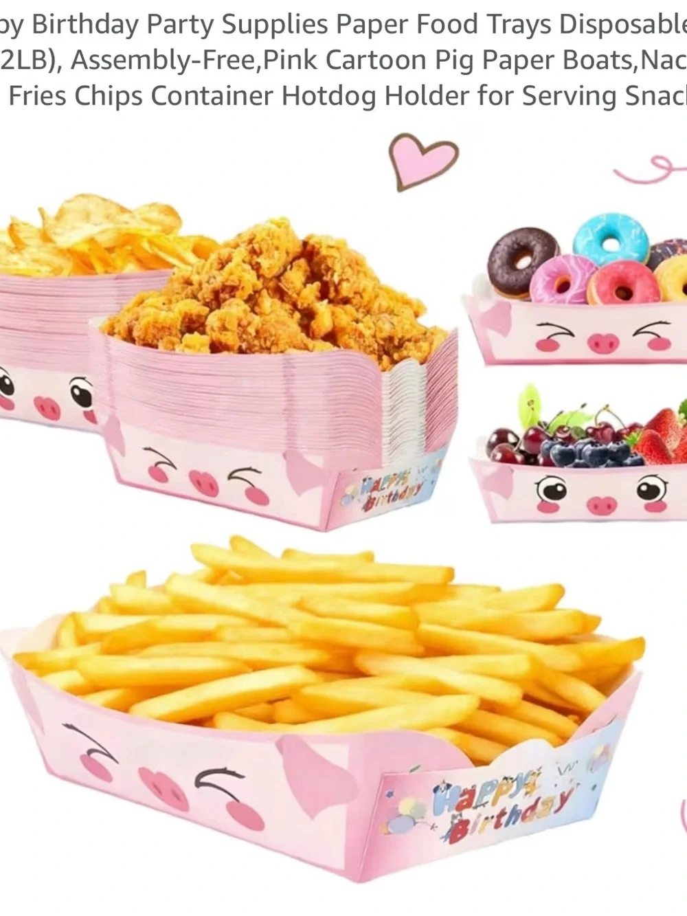 Pink Cartoon Pig Paper Food Trays - Birthday Party Serving Trays